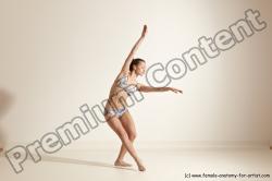 Swimsuit Gymnastic poses Woman White Moving poses Slim long brown Dynamic poses Academic